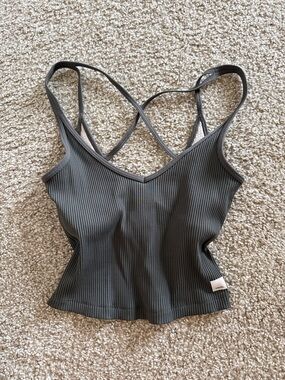 Vuori Ribbed Strappy Cropped Tank - Olive Green